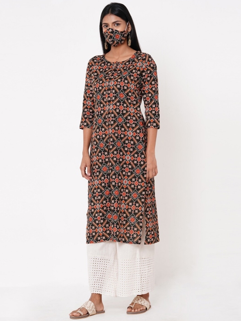 

FASHOR Black Geometric Printed Kurta