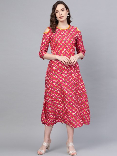 

Myshka Women Pink Printed A-Line Dress