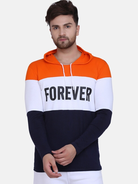 

KAY DEE Men Orange Solid Hood Pure Cotton T-shirt