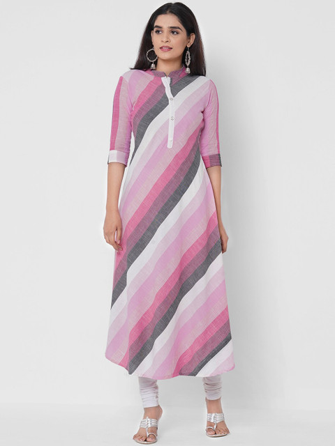 

FASHOR Women Multicoloured Striped A-Line Kurta, Multi