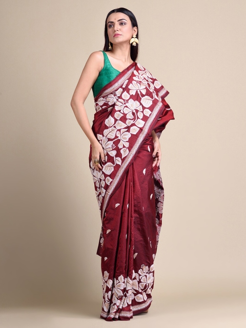 

Mitera Maroon Woven Design Pure Silk Saree