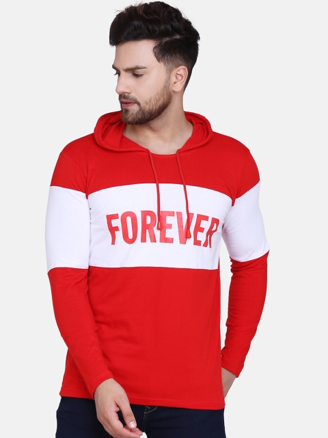 

KAY DEE Men Red and White Colourblocked High Neck T-shirt