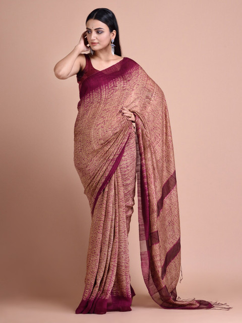 

Mitera Beige & Magenta Pure Silk Woven Design Saree