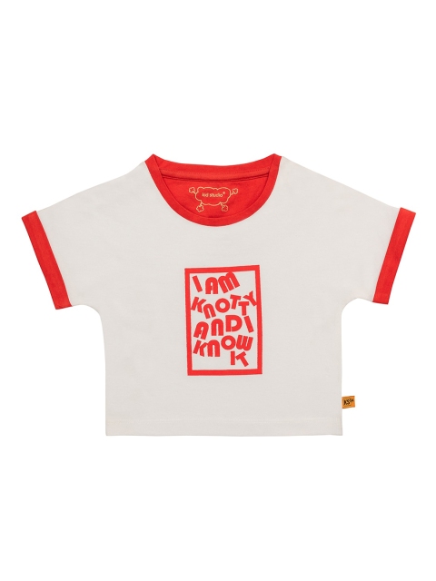 

Kid Studio White Printed Pure Cotton Crop Top