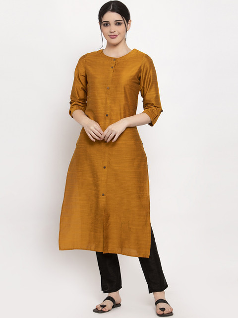 

ALC Creations Mustard Yellow Solid Crepe Kurta