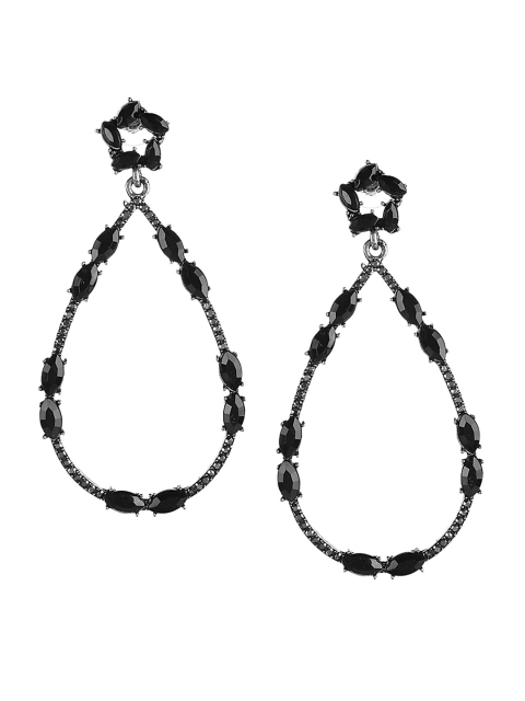 

Mali Fionna Silver-Toned & Black Circular Drop Earrings
