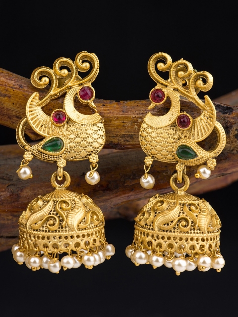 

Alankruthi Gold-Toned Dome Shaped Gold-Plated Handcrafted Jhumkas