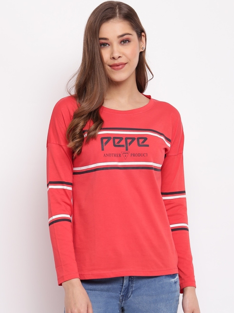 

Pepe Jeans Women Red Brand Logo Printed Round Neck T-shirt