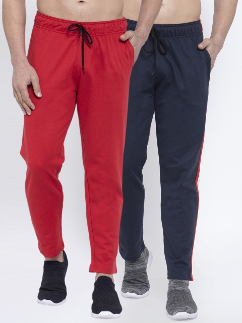 

NEUDIS Men Pack Of 2 Solid Structured-Fit Track Pants, Navy blue
