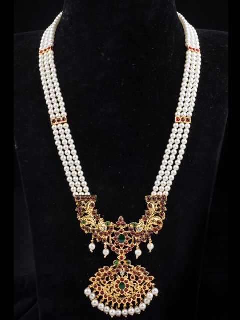 

Alankruthi Gold-Toned & White Alloy Gold-Plated Handcrafted Necklace