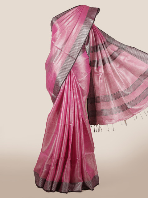 

Pothys Pink Solid Linen Blend Saree
