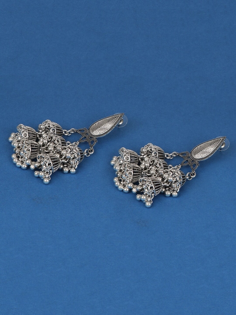 

Jewelz Silver-Toned Oxidised Contemporary Jhumkas