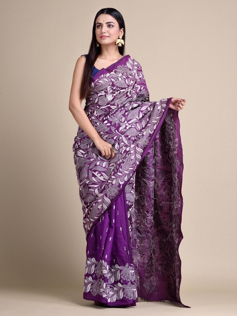 

Mitera Purple Embroidered Pure Silk Designer Saree