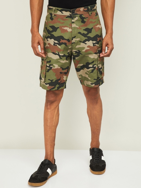 

Forca Men Green Printed Slim Fit Cargo Shorts