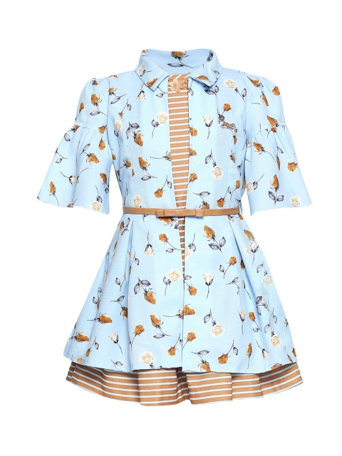

Tiny Baby Girls Mustard Yellow & BLue Printed Fit and Flare Dress with Jacket