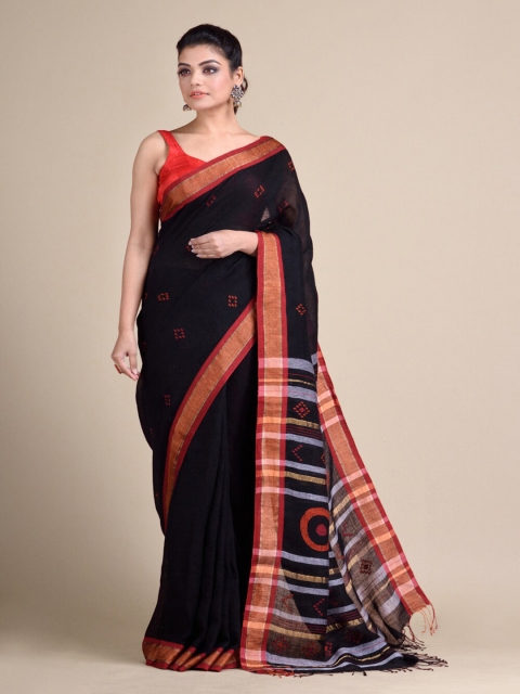 

Mitera Black Woven Design Pure Linen Saree