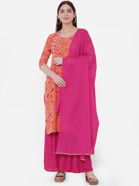 

FASHOR Women Orange Embroidered Kurti with Pyjamas & Dupatta