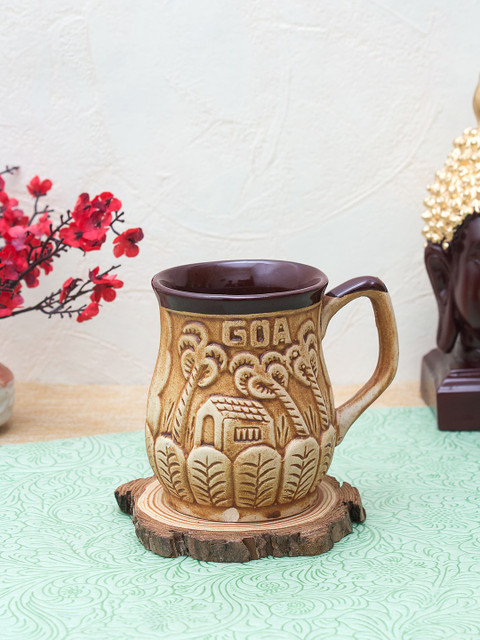 

WISHTANK Brown & Beige Textured Ceramic Coffee Mug