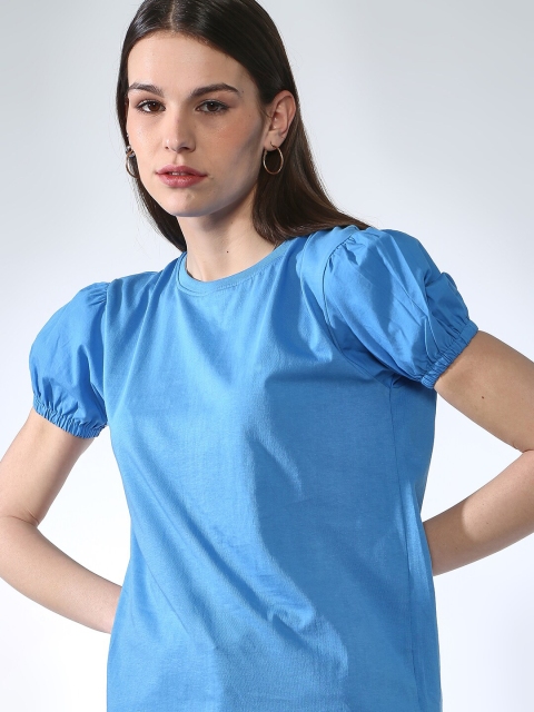 

Blue Saint Women Blue Solid Round Neck T-shirt