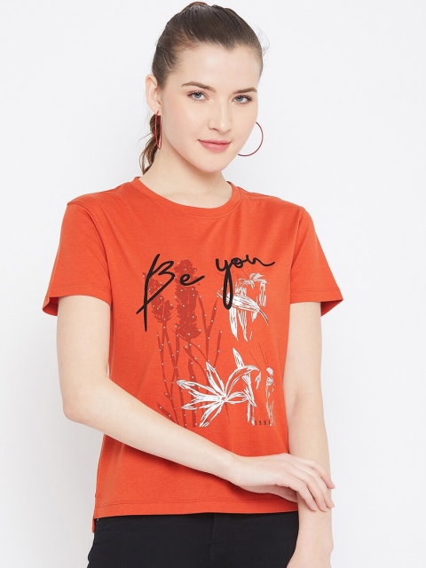 

Octave Women Orange & Black Printed Round Neck T-shirt