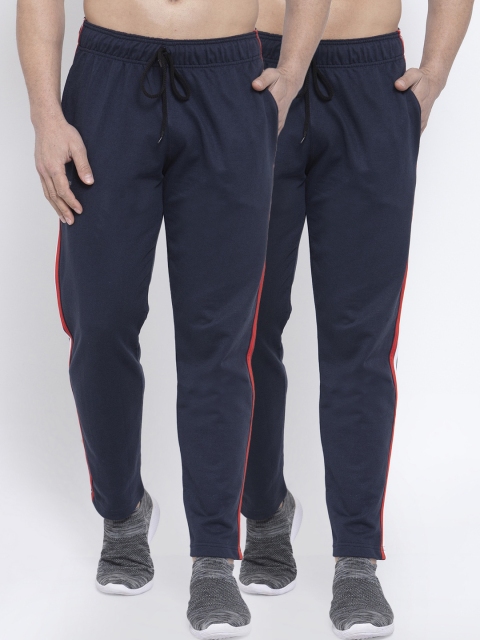 

NEUDIS Men Pack Of 2 Solid Structured-Fit Track Pants, Navy blue