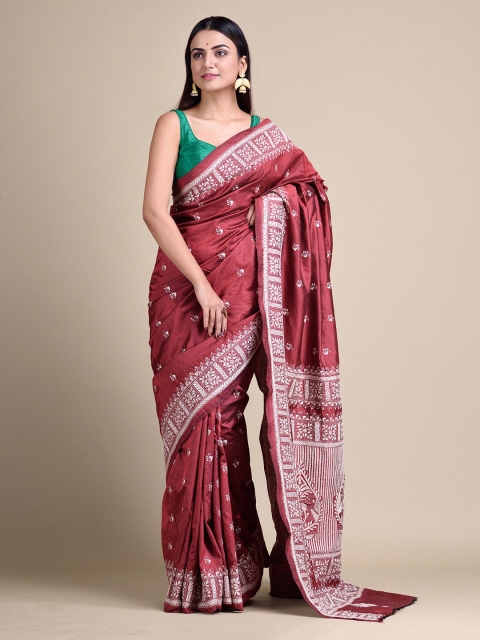 

Mitera Maroon Woven Design Pure Silk Saree