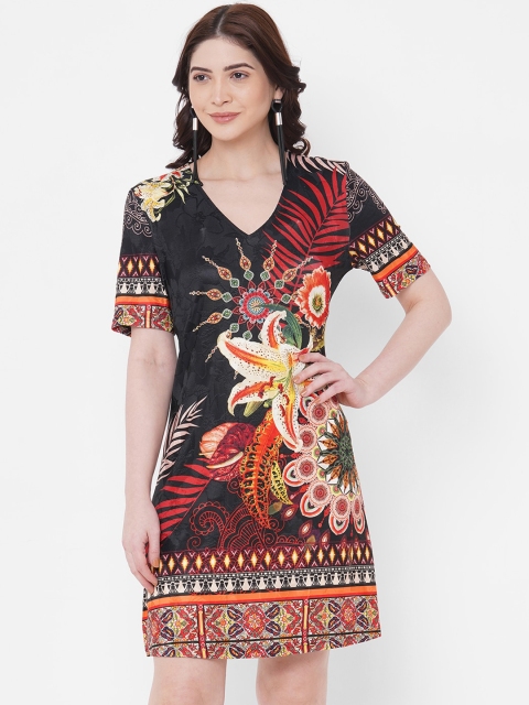 

bebe Women Black Floral Printed A-Line Dress