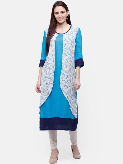 

Rasada Women Blue & White Ethnic Motifs Printed Kurta