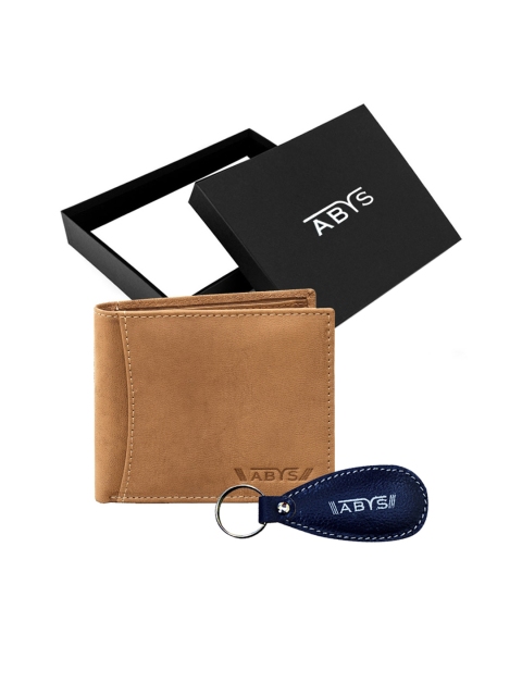 

ABYS Unisex Tan Brown & Navy Blue Solid Genuine Leather Accessories Gift Set