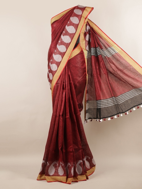 

Pothys Maroon Solid Linen Blend Saree