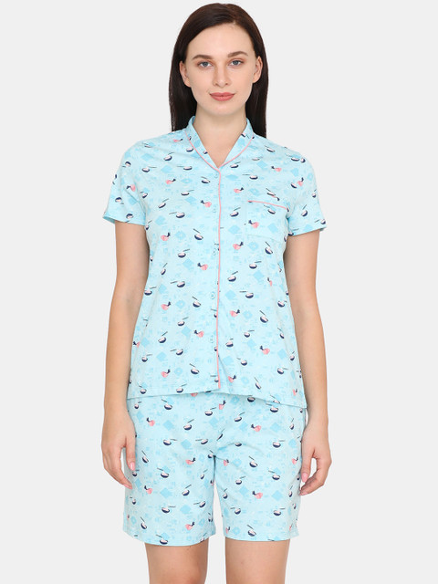 

Zivame Women Blue & Pink Printed Night Suit