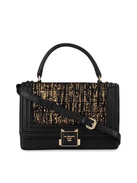

Da Milano Black & Gold-Toned Solid Handheld Bag