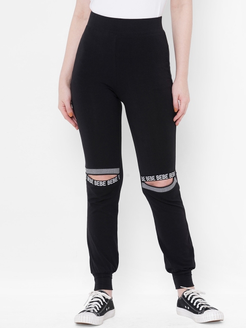 

bebe Women Black Regular Fit Solid Cotton Joggers