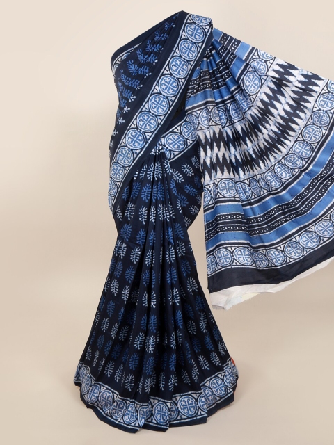 Pothys Blue Pure Silk Printed Dabu Saree
