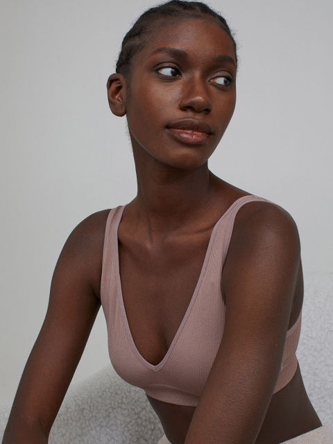 

H&M Women Pink Seamless Ribbed Bra 0827907014