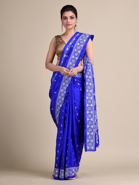 

Mitera Blue Solid Pure Silk Saree