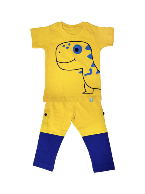 

You Got Plan B Kids Mustard Yellow & Blue Printed Cotton Night Suit