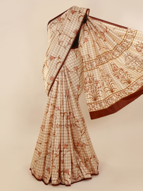 

Pothys Cream-Coloured Pure Silk Checked Bagh Saree
