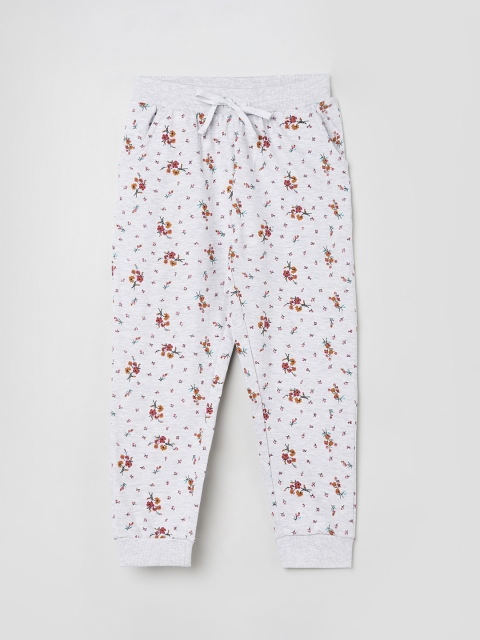 

max Girls Grey Melange & Pink Printed Cotton Joggers