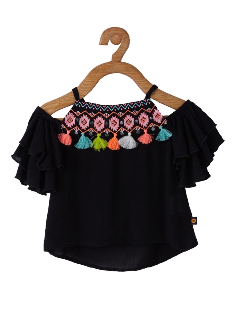 

VITAMINS Black Solid Cold-Shoulder Sleeves Bardot Top