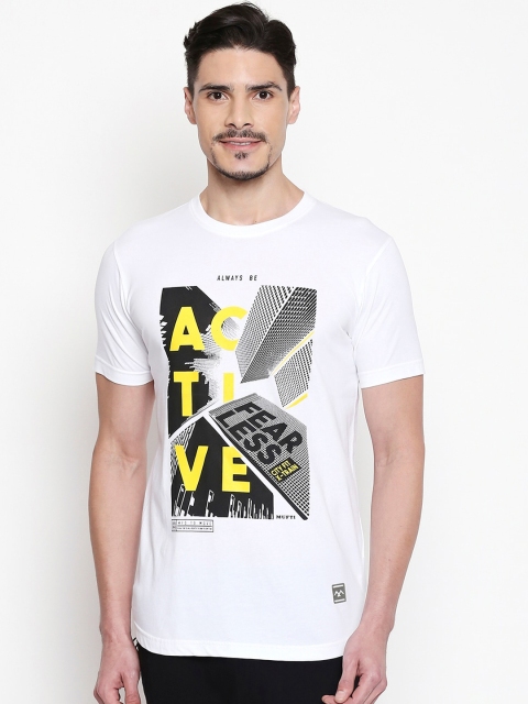 Mufti Men White Graphic Printed Round Neck Pure Cotton T-shirt