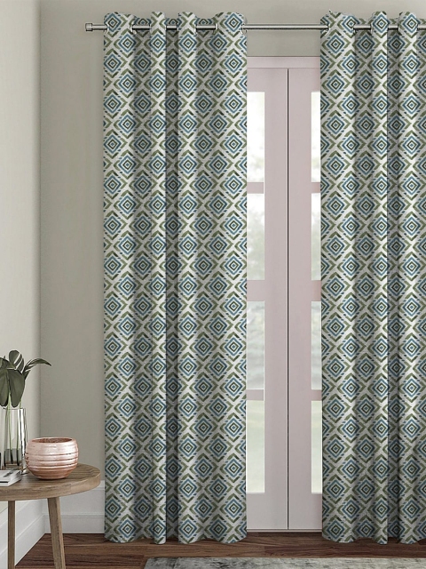

HOUZZCODE Off-White & Blue Single Black Out Curtain