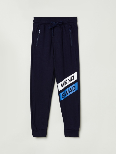 

Max Boys Navy Blue & White Solid Joggers