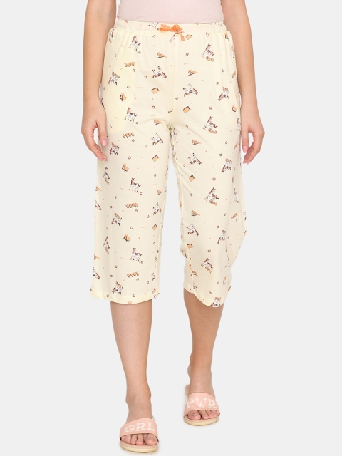 

Zivame Women Yellow Printed Slim Fit Cotton Capris