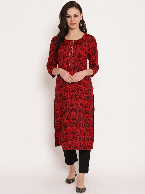 

Ramas Women Maroon & Black Printed Straight Kurta