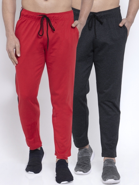 

NEUDIS Men Pack of 2 Solid Structured-Fit Cotton Track Pants, Red