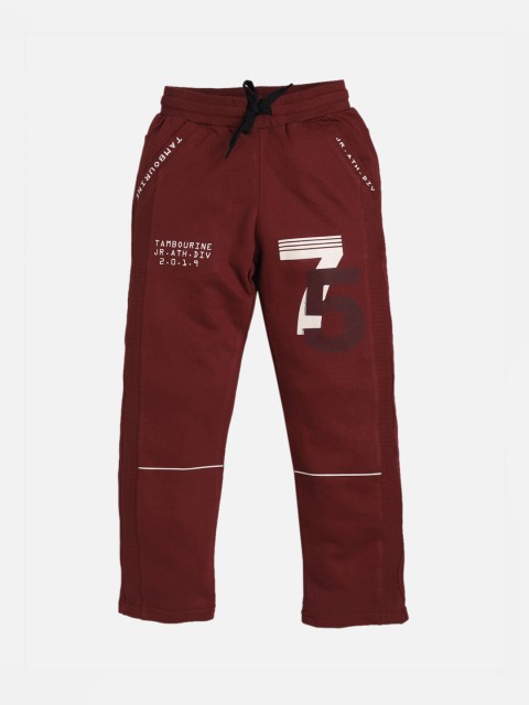 

TAMBOURINE Boys Maroon & White Solid Track Pants