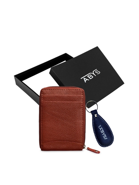

ABYS Unisex Brown & Blue Genuine Leather Accessory Gift Set