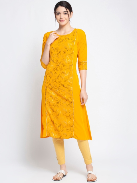 

ALC Creations Yellow Floral Printed Crepe Kurta