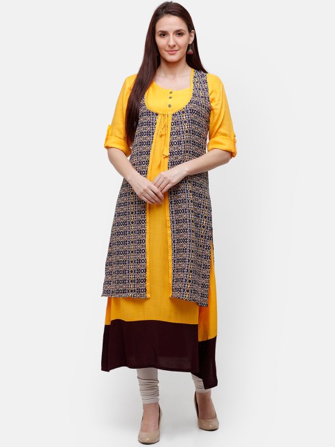 

Rasada Yellow Geometric Printed Layered Kurta
